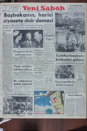 Yeni Sabah Gazetesi 7 Ağustos 1950 kapağı