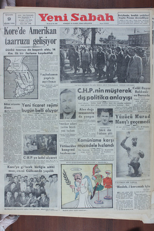 Yeni Sabah Gazetesi 9 Ağustos 1950 kapağı