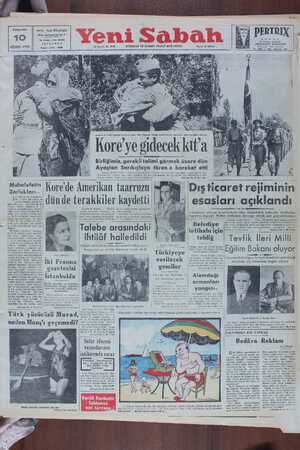 Yeni Sabah Gazetesi 10 Ağustos 1950 kapağı