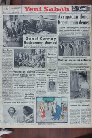 Yeni Sabah Gazetesi 16 Ağustos 1950 kapağı