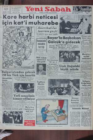 Yeni Sabah Gazetesi 17 Ağustos 1950 kapağı