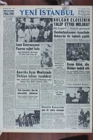 Yeni Sabah Gazetesi 22 Ağustos 1950 kapağı