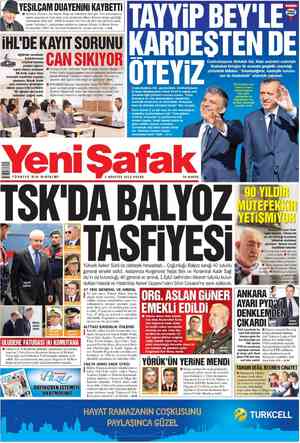 Yeni Şafak Gazetesi 5 Ağustos 2012 kapağı