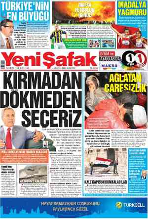 Yeni Şafak Gazetesi 11 Ağustos 2012 kapağı