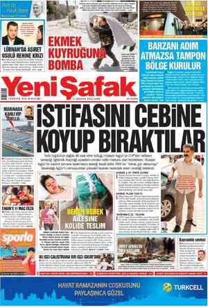Yeni Şafak Gazetesi 17 Ağustos 2012 kapağı