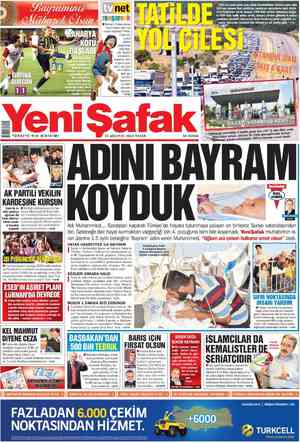 Yeni Şafak Gazetesi 19 Ağustos 2012 kapağı