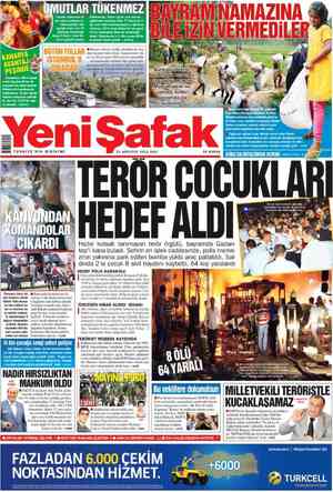 Yeni Şafak Gazetesi 21 Ağustos 2012 kapağı