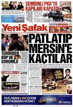 Yeni Şafak Gazetesi 25 Ağustos 2012 kapağı