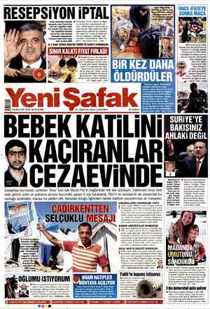 Yeni Şafak Gazetesi 29 Ağustos 2012 kapağı