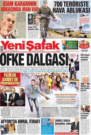 Yeni Şafak Gazetesi 15 Eylül 2012 kapağı
