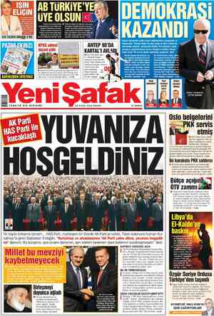 Yeni Şafak Gazetesi 23 Eylül 2012 kapağı