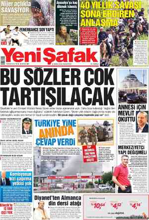 Yeni Şafak Gazetesi 8 Ekim 2012 kapağı