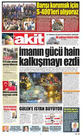  Barışı korumak için 9-400'leri alıyoruz Cumhurbaşkanı Erdoğan “Biz S-400'leri alarak savaşa hazırlanmıyo- ruz. Barışı ve...