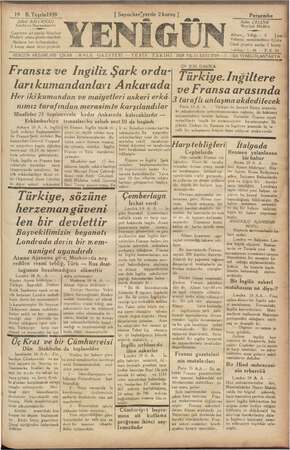 Yenigün (Antakya) Gazetesi 19 Ekim 1939 kapağı