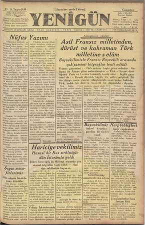 Yenigün (Antakya) Gazetesi 21 Ekim 1939 kapağı