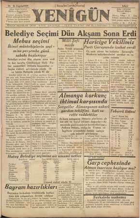 Yenigün (Antakya) Gazetesi 24 Ekim 1939 kapağı