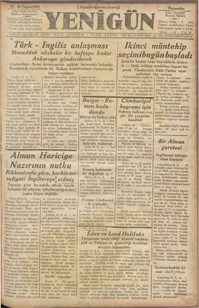 Yenigün (Antakya) Gazetesi 26 Ekim 1939 kapağı