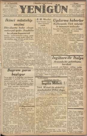 Yenigün (Antakya) Gazetesi 27 Ekim 1939 kapağı