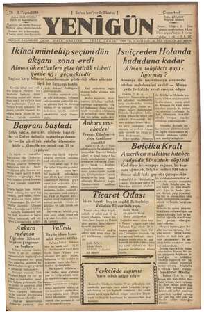 Yenigün (Antakya) Gazetesi 28 Ekim 1939 kapağı