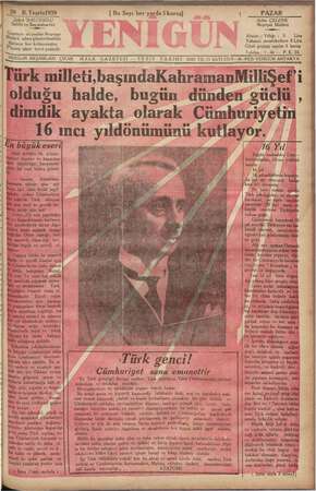 Yenigün (Antakya) Gazetesi 29 Ekim 1939 kapağı