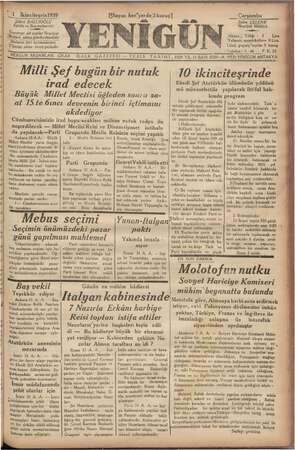 Yenigün (Antakya) Gazetesi 1 Kasım 1939 kapağı