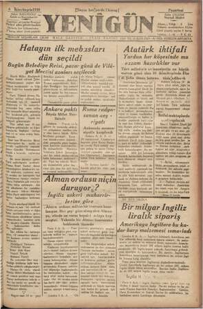 Yenigün (Antakya) Gazetesi 6 Kasım 1939 kapağı