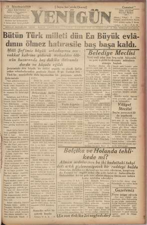 Yenigün (Antakya) Gazetesi 11 Kasım 1939 kapağı