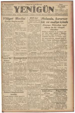 Yenigün (Antakya) Gazetesi 12 Kasım 1939 kapağı