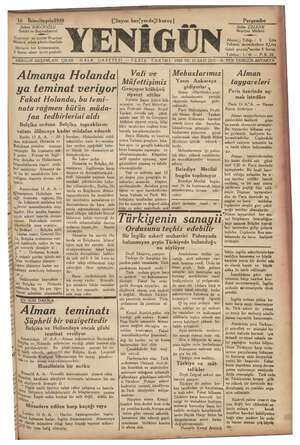 Yenigün (Antakya) Gazetesi 16 Kasım 1939 kapağı