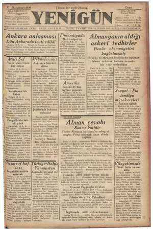 Yenigün (Antakya) Gazetesi 17 Kasım 1939 kapağı