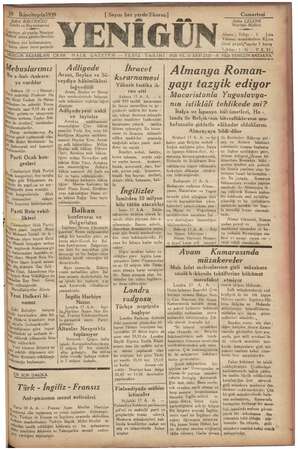 Yenigün (Antakya) Gazetesi 18 Kasım 1939 kapağı