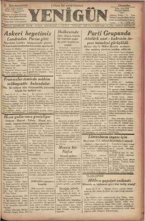 Yenigün (Antakya) Gazetesi 22 Kasım 1939 kapağı