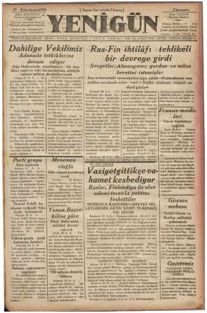 Yenigün (Antakya) Gazetesi 29 Kasım 1939 kapağı