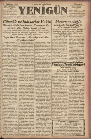 Yenigün (Antakya) Gazetesi 2 Aralık 1939 kapağı