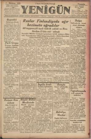 Yenigün (Antakya) Gazetesi 7 Aralık 1939 kapağı
