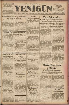 Yenigün (Antakya) Gazetesi 12 Aralık 1939 kapağı