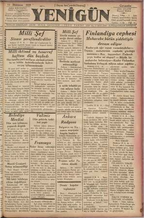 Yenigün (Antakya) Gazetesi 13 Aralık 1939 kapağı