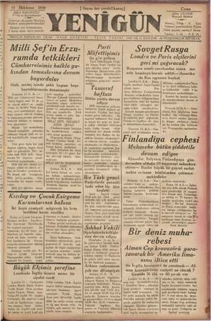 Yenigün (Antakya) Gazetesi 15 Aralık 1939 kapağı