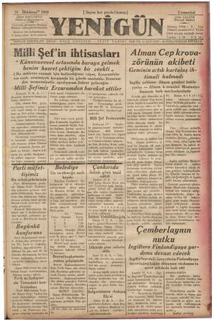 Yenigün (Antakya) Gazetesi 16 Aralık 1939 kapağı