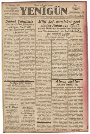Yenigün (Antakya) Gazetesi 19 Aralık 1939 kapağı