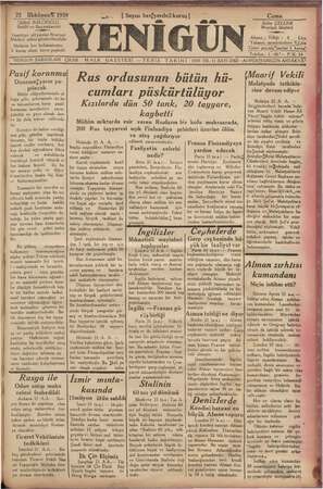 Yenigün (Antakya) Gazetesi 22 Aralık 1939 kapağı