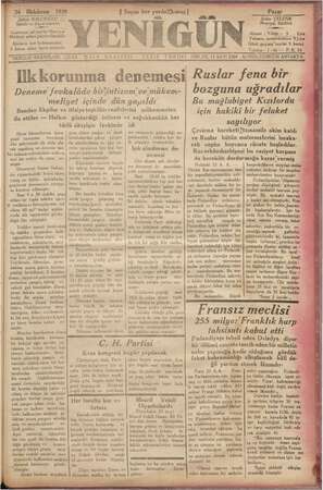Yenigün (Antakya) Gazetesi 24 Aralık 1939 kapağı