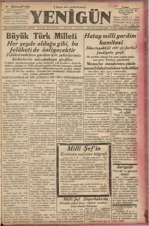 Yenigün (Antakya) Gazetesi 29 Aralık 1939 kapağı