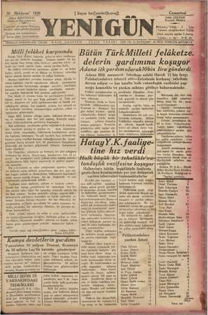 Yenigün (Antakya) Gazetesi 30 Aralık 1939 kapağı