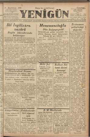 Yenigün (Antakya) Gazetesi 13 Ocak 1940 kapağı