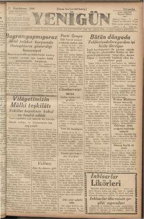 Yenigün (Antakya) Gazetesi 17 Ocak 1940 kapağı