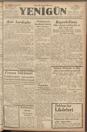 Yenigün (Antakya) Gazetesi 19 Ocak 1940 kapağı