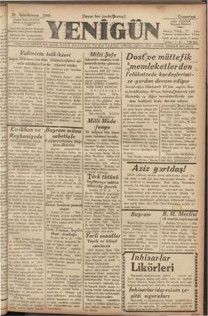 Yenigün (Antakya) Gazetesi 20 Ocak 1940 kapağı