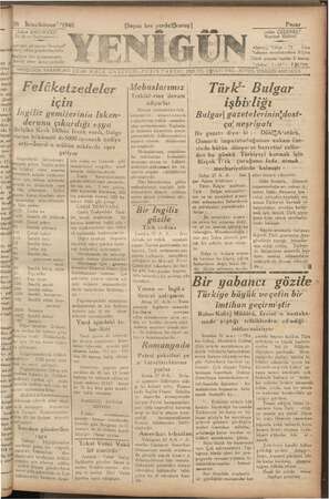 Yenigün (Antakya) Gazetesi 28 Ocak 1940 kapağı
