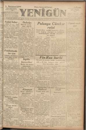 Yenigün (Antakya) Gazetesi 31 Ocak 1940 kapağı